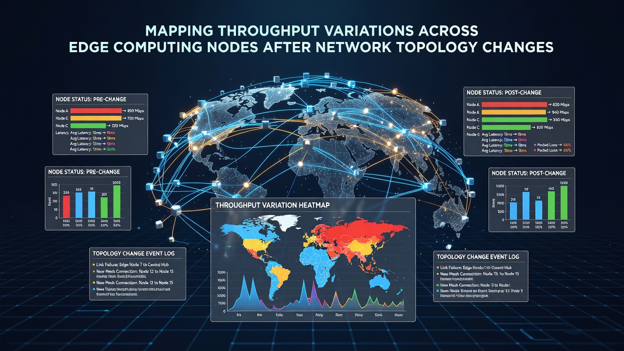 Graph illustrating throughput variation metrics across multiple edge nodes post topology reconfiguration