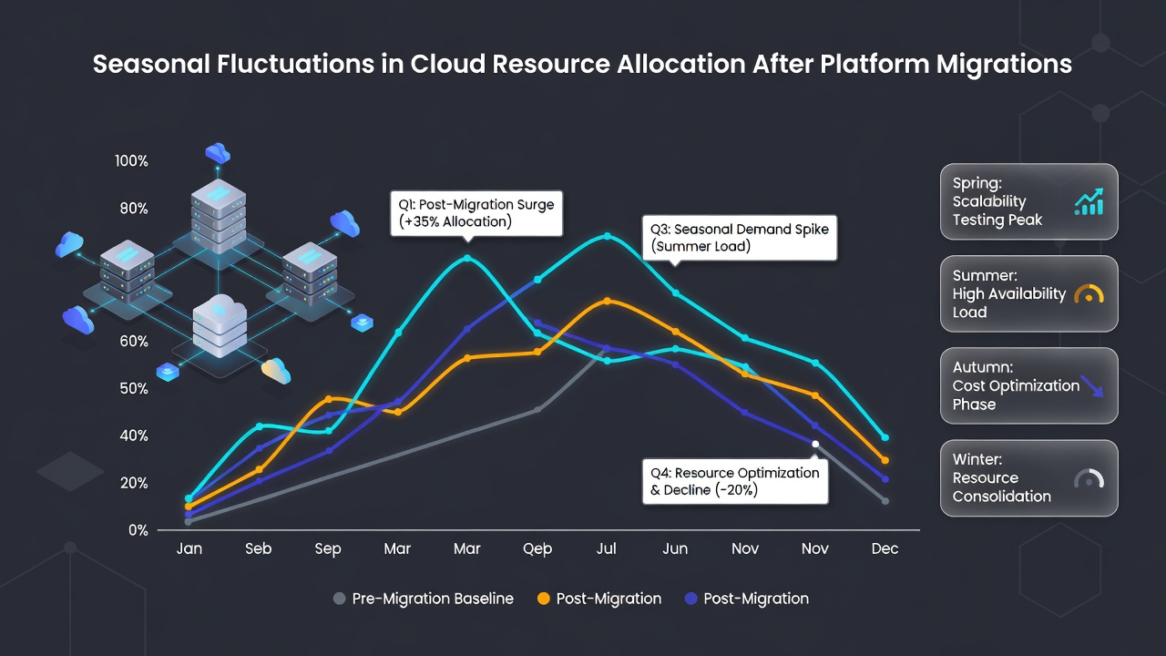 Chart illustrating regional differences in cloud resource demands after migrations during different seasons